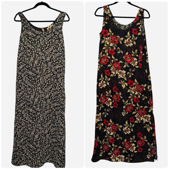 Vintage 90s Y2K Reversible Black Red Floral Maxi Dress Whimsigoth Womens Medium - Picture 1 of 13